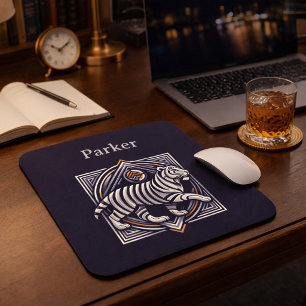 Vintage Tiger Navy Blue Mouse Mat