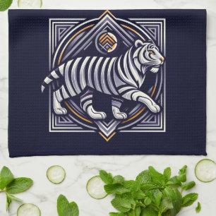 Vintage Tiger Navy Blue Tea Towel