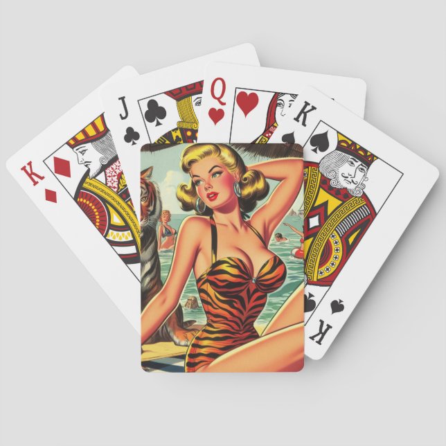 Vintage Tiger Print Girl Playing Cards (Back)