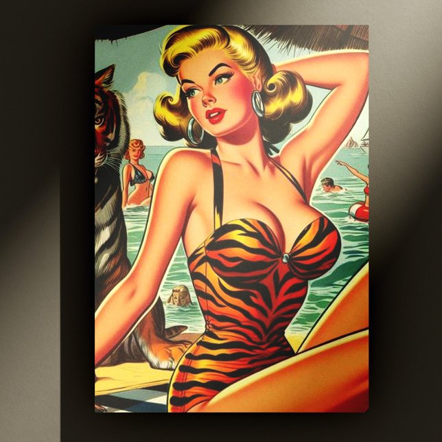 Vintage Tiger Print Girl Postcard (Creator Uploaded)