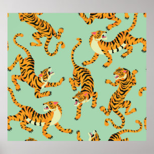 Vintage Tiger Print Seamless Pattern