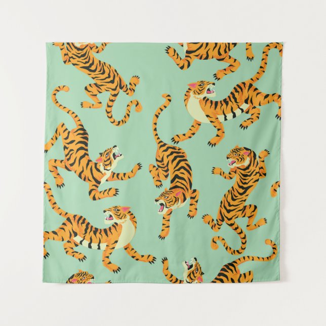 Vintage Tiger Print Seamless Pattern Tapestry (Front)