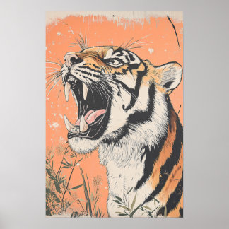 Vintage Tiger Roar Animal Wildlife Nature Aestheti Poster