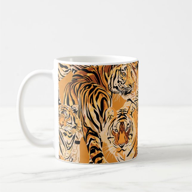 Vintage Tiger Safari Wildlife Pattern Coffee Mug (Left)