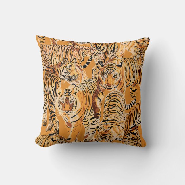 Vintage Tiger Safari Wildlife Pattern Cushion (Front)