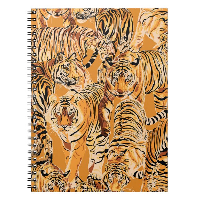 Vintage Tiger Safari Wildlife Pattern Notebook (Front)