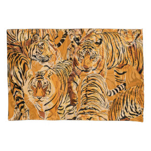 Vintage Tiger Safari Wildlife Pattern Pillowcase