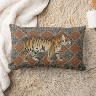 Vintage Tiger Wild African Rustic Modern Geometric Lumbar Cushion