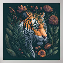 Vintage Tiger with Green Flora