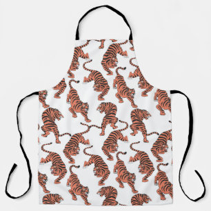 Vintage tigers, hand-drawn seamless pattern. apron
