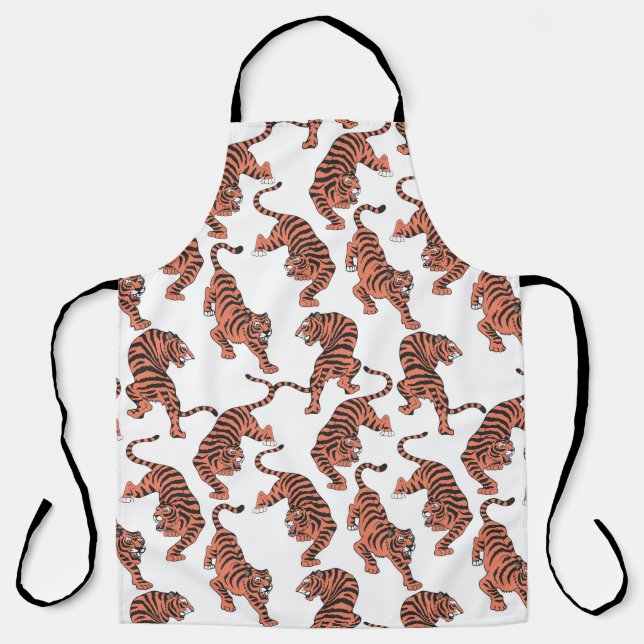 Vintage tigers, hand-drawn seamless pattern. apron (Front)