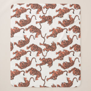 Vintage tigers, hand-drawn seamless pattern. sherpa blanket
