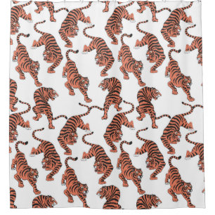 Vintage tigers, hand-drawn seamless pattern. shower curtain