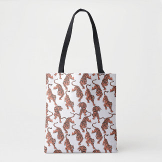 Vintage tigers, hand-drawn seamless pattern. tote bag