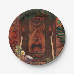 Vintage Tiki Aloha Hawaiian Luau Birthday Party Paper Plate