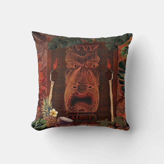 Vintage Tiki Aloha Hawaiian Luau Tropical Cushion (Front)