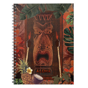 Vintage Tiki Aloha Hawaiian Rustic Tropical Island Notebook