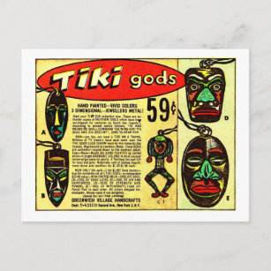 Vintage Tiki Gods Back of Comic Book Ad Postcard