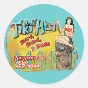 Vintage Tiki Hut Funny Classic Round Sticker