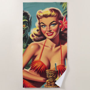 Vintage Tiki Pin Up Beach Towel