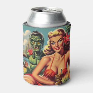 Vintage Tiki Pin Up Can Cooler