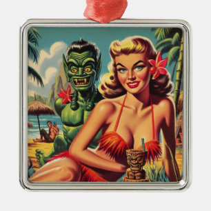 Vintage Tiki Pin Up Metal Tree Decoration