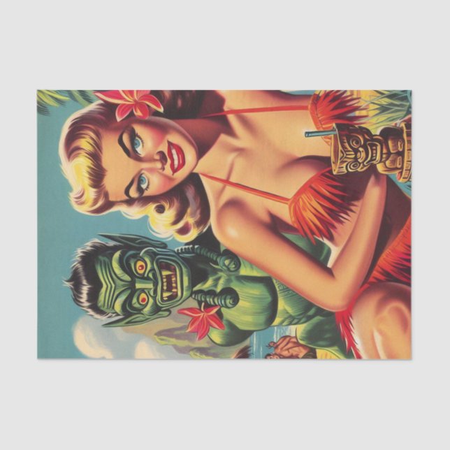 Vintage Tiki Pin Up Tissue Paper (Front)