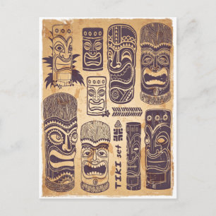 Vintage Tiki Set Postcard
