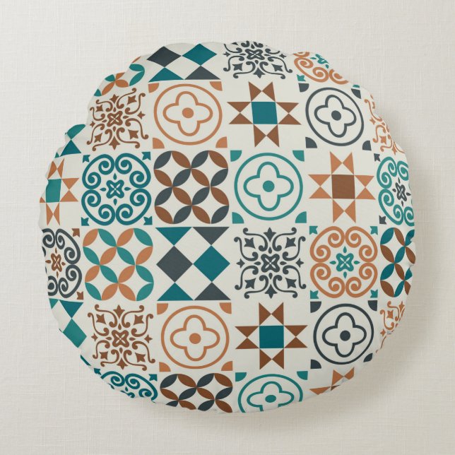 vintage tile pattern. Vintage illustration Round Cushion (Front)