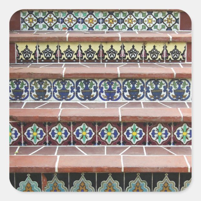 Vintage Tile Steps Square Sticker (Front)