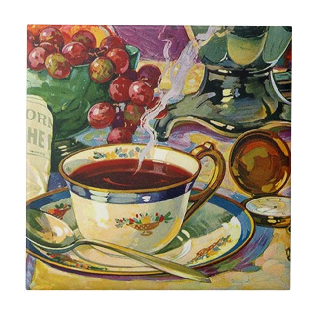 Vintage Tile Trivet Still Life Morning Coffee (Front)