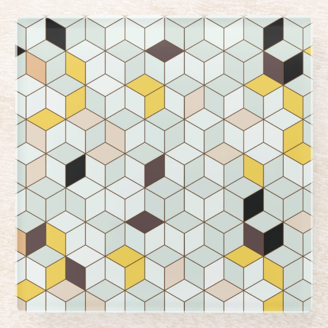 Vintage tiles, geometric black white pattern. glass coaster (Front)