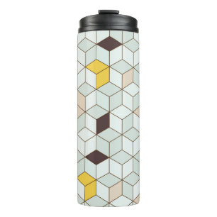 Vintage tiles, geometric black white pattern. thermal tumbler