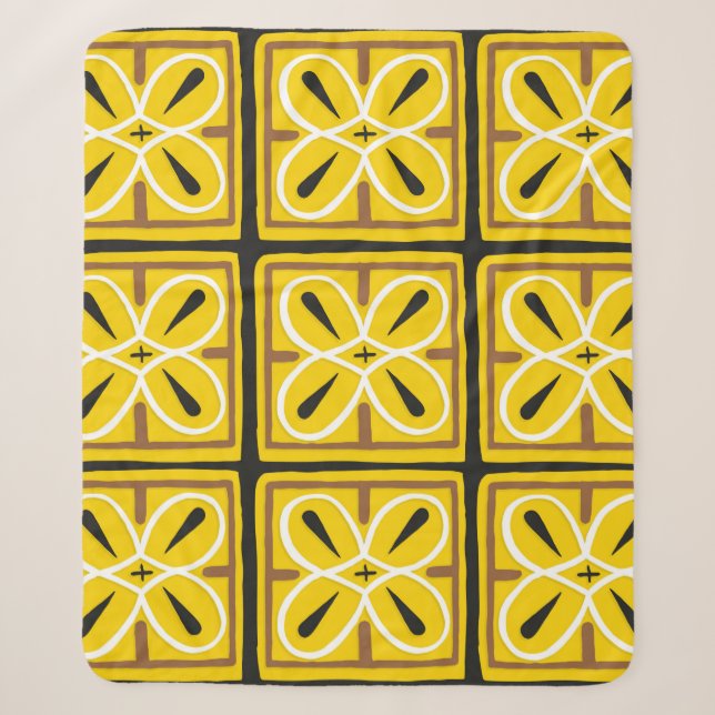 Vintage tiles, illustration pattern  sherpa blanket (Front)