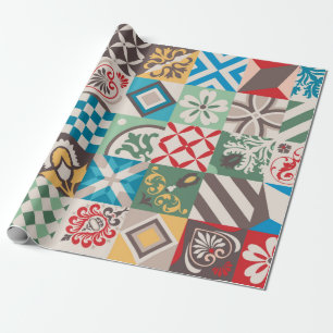 Vintage tiles intricate details. Ceramic paint flo Wrapping Paper