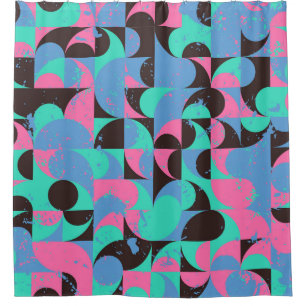 Vintage Tiles Neon Pink Green Shower Curtain