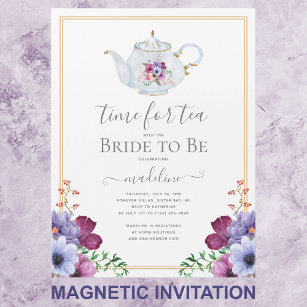 Vintage Time For Tea Floral Bridal Shower Magnetic Invitation