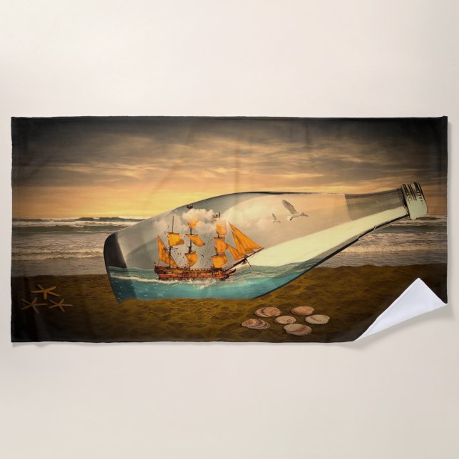 Vintage Time in a Bottle Beach Towel (Front)