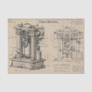 Vintage Time Machine Blueprint Tissue Paper