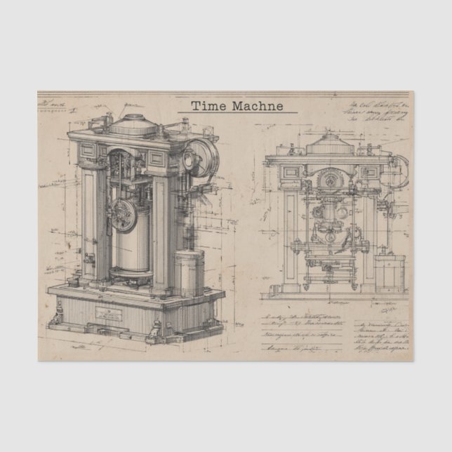 Vintage Time Machine Blueprint Tissue Paper (Front)