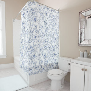Vintage Timeless Elegance Blue Floral Pattern Shower Curtain