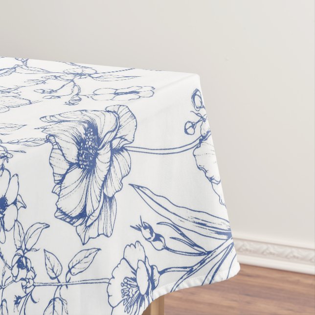 Vintage Timeless Elegance Blue Floral Pattern Tablecloth (In Situ)