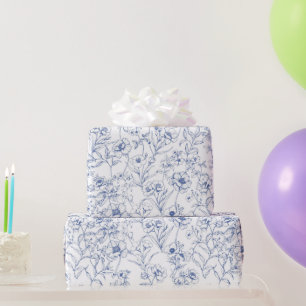 Vintage Timeless Elegance Blue Floral Pattern Wrapping Paper