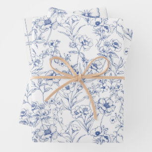 Vintage Timeless Elegance Blue Floral Pattern Wrapping Paper Sheet