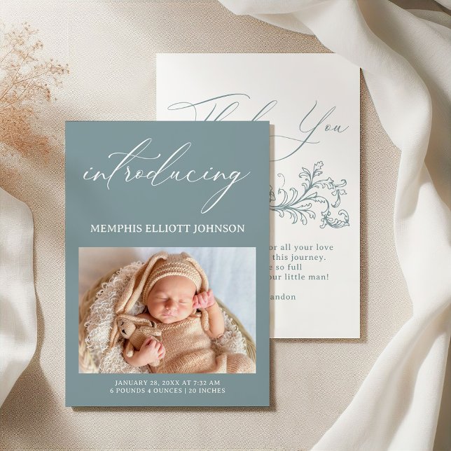 Vintage Timeless Floral Blue Baby Announcement (Creator Uploaded)