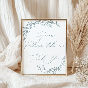 Vintage Timeless Floral Blue Baby Shower Favours Poster