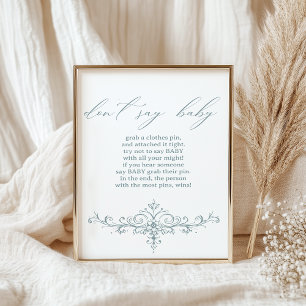 Vintage Timeless Floral Blue Baby Shower Game Poster