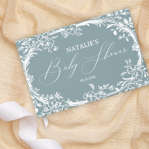 Vintage Timeless Floral Blue Baby Shower Guest Book