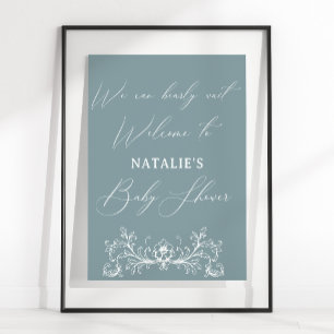 Vintage Timeless Floral Blue Baby Shower Poster