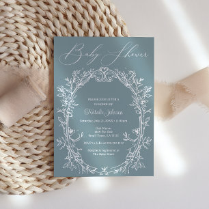 Vintage Timeless Floral Frame Blue Baby Shower Invitation